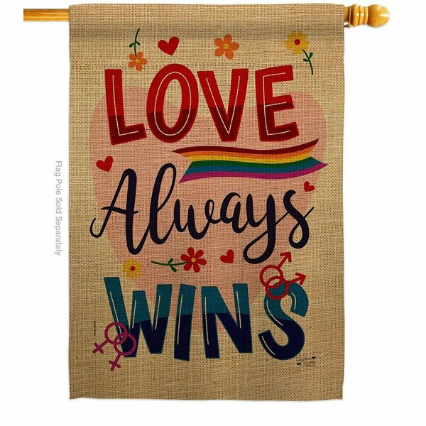 Patio Trasero Love Always Wins Support Pride 28 x 40 in. Double-Sided Vertical House Flags for  Banner Garden PA3914323